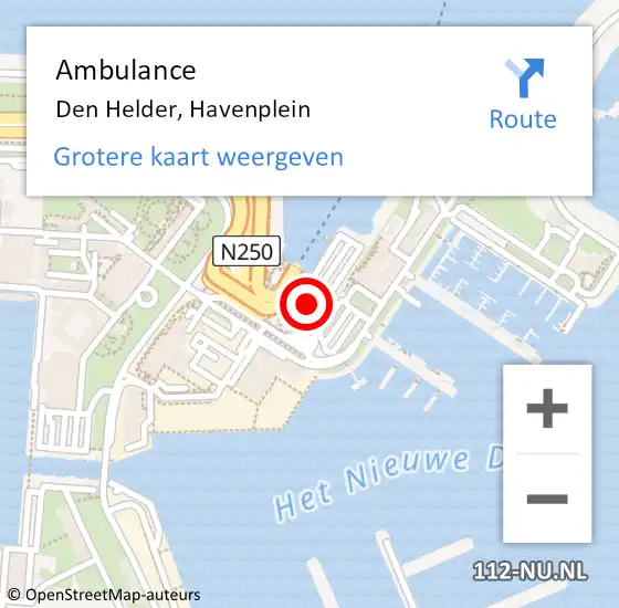 Locatie op kaart van de 112 melding: Ambulance Den Helder, Havenplein op 12 mei 2018 20:57