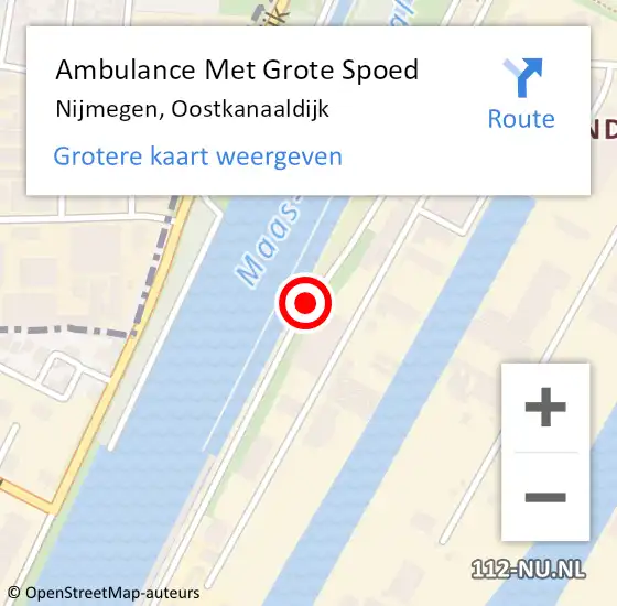 Locatie op kaart van de 112 melding: Ambulance Met Grote Spoed Naar Nijmegen, Oostkanaaldijk op 12 mei 2018 21:54
