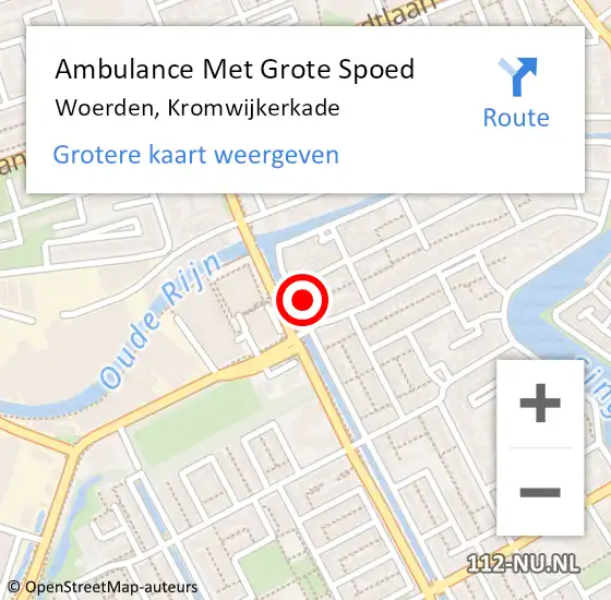 Locatie op kaart van de 112 melding: Ambulance Met Grote Spoed Naar Woerden, Kromwijkerkade op 12 mei 2018 22:22