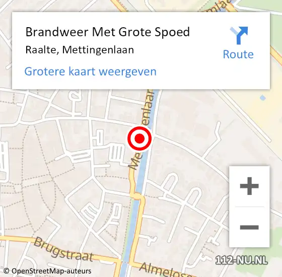 Locatie op kaart van de 112 melding: Brandweer Met Grote Spoed Naar Raalte, Mettingenlaan op 12 mei 2018 22:24