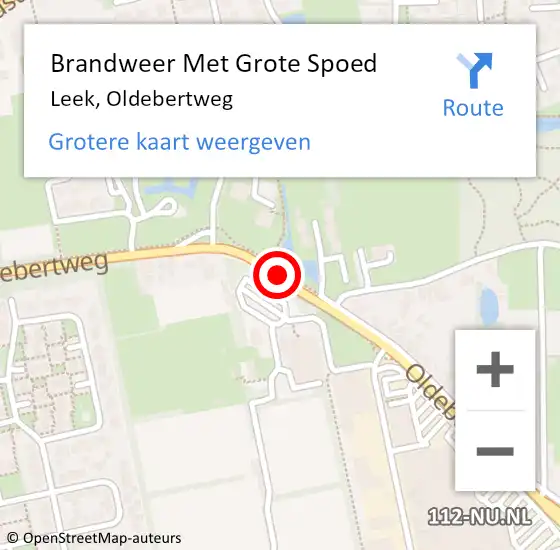 Locatie op kaart van de 112 melding: Brandweer Met Grote Spoed Naar Leek, Oldebertweg op 12 mei 2018 22:25