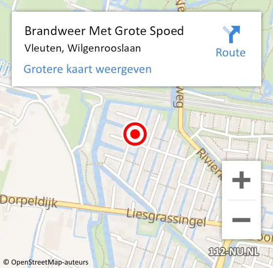 Locatie op kaart van de 112 melding: Brandweer Met Grote Spoed Naar Vleuten, Wilgenrooslaan op 12 mei 2018 23:25