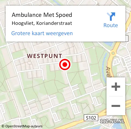 Locatie op kaart van de 112 melding: Ambulance Met Spoed Naar Hoogvliet, Korianderstraat op 12 mei 2018 23:42