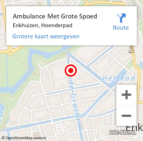 Locatie op kaart van de 112 melding: Ambulance Met Grote Spoed Naar Enkhuizen, Hoenderpad op 13 mei 2018 00:24