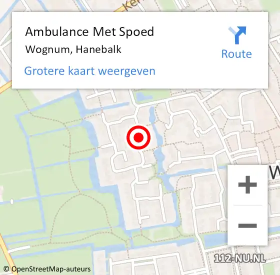 Locatie op kaart van de 112 melding: Ambulance Met Spoed Naar Wognum, Hanebalk op 13 mei 2018 00:41