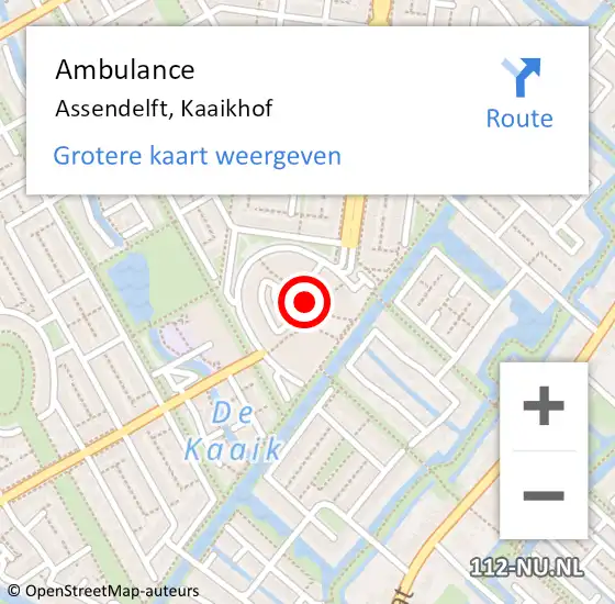 Locatie op kaart van de 112 melding: Ambulance Assendelft, Kaaikhof op 13 mei 2018 00:49