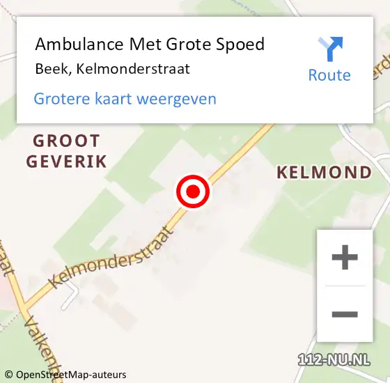 Locatie op kaart van de 112 melding: Ambulance Met Grote Spoed Naar Beek, Kelmonderstraat op 25 februari 2014 02:32