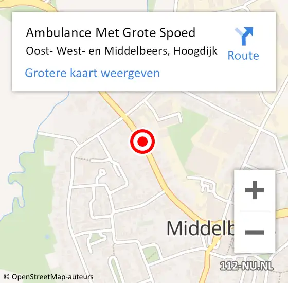 Locatie op kaart van de 112 melding: Ambulance Met Grote Spoed Naar Oost- West- en Middelbeers, Hoogdijk op 13 mei 2018 02:01