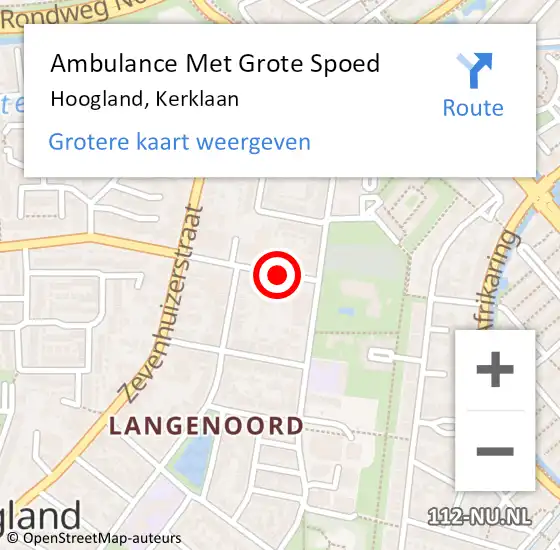 Locatie op kaart van de 112 melding: Ambulance Met Grote Spoed Naar Hoogland, Kerklaan op 13 mei 2018 03:04