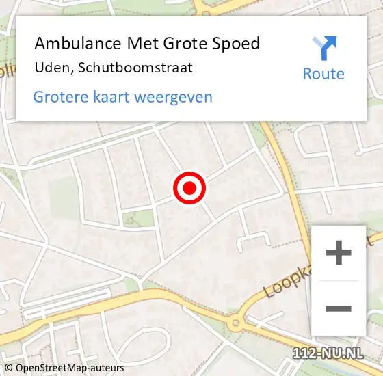 Locatie op kaart van de 112 melding: Ambulance Met Grote Spoed Naar Uden, Schutboomstraat op 13 mei 2018 04:54