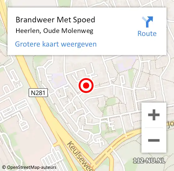 Locatie op kaart van de 112 melding: Brandweer Met Spoed Naar Heerlen, Oude Molenweg op 13 mei 2018 05:14