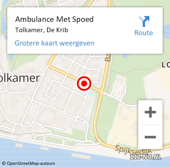 Locatie op kaart van de 112 melding: Ambulance Met Spoed Naar Tolkamer, De Krib op 13 mei 2018 07:38