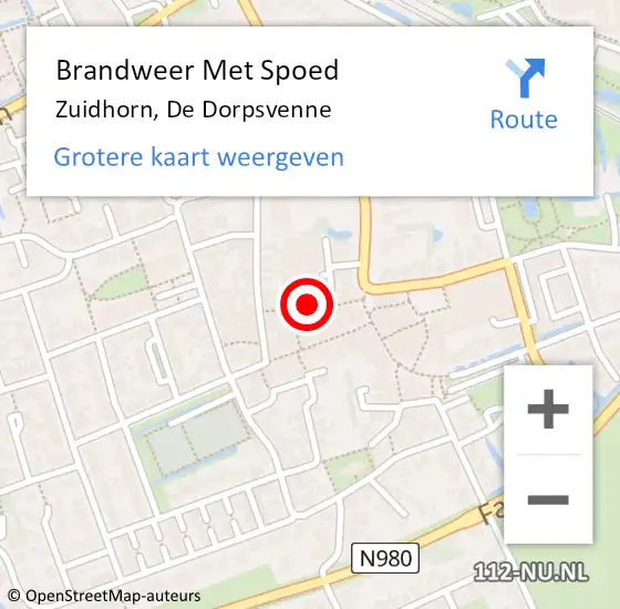 Locatie op kaart van de 112 melding: Brandweer Met Spoed Naar Zuidhorn, De Dorpsvenne op 13 mei 2018 11:01
