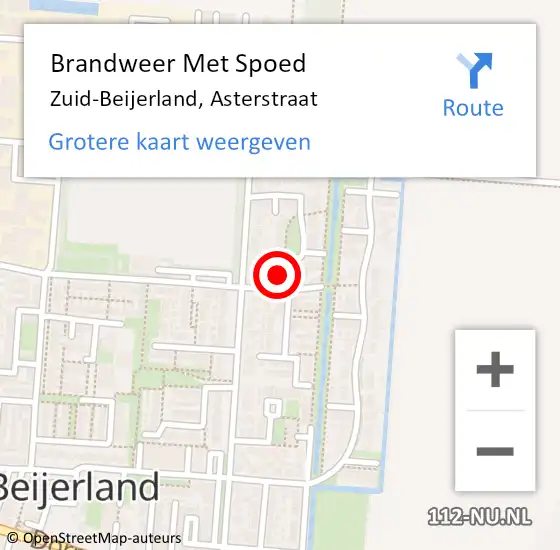 Locatie op kaart van de 112 melding: Brandweer Met Spoed Naar Zuid-Beijerland, Asterstraat op 13 mei 2018 11:11