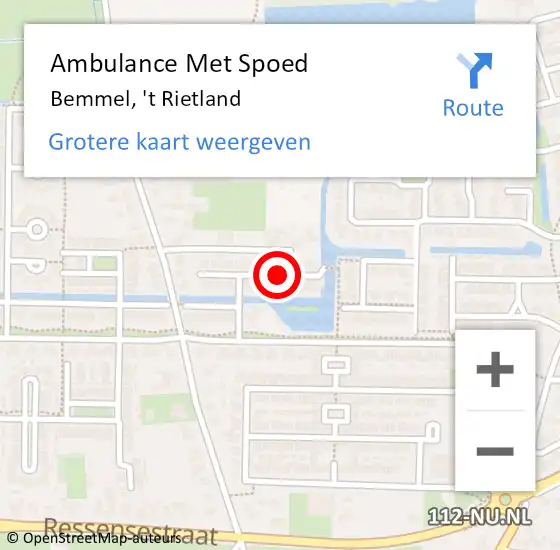 Locatie op kaart van de 112 melding: Ambulance Met Spoed Naar Bemmel, 't Rietland op 13 mei 2018 11:37