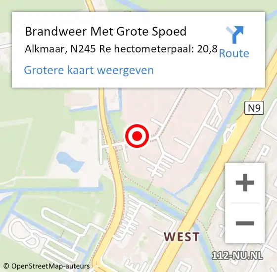 Locatie op kaart van de 112 melding: Brandweer Met Grote Spoed Naar Alkmaar, N245 Re hectometerpaal: 20,8 op 13 mei 2018 11:42