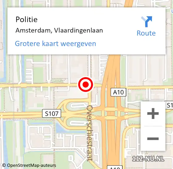 Locatie op kaart van de 112 melding: Politie Amsterdam, Vlaardingenlaan op 13 mei 2018 12:14