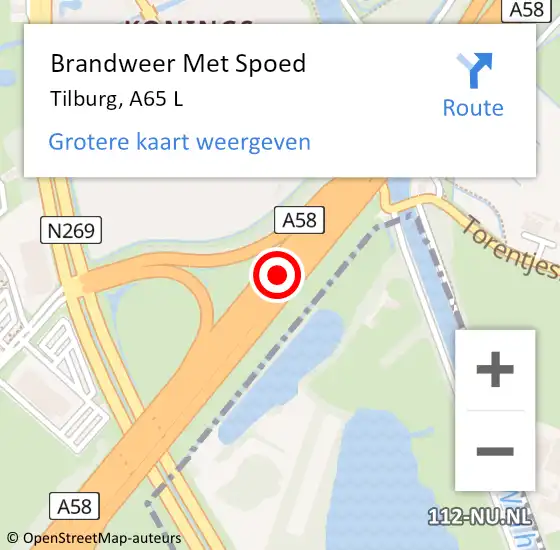 Locatie op kaart van de 112 melding: Brandweer Met Spoed Naar Tilburg, A65 L op 13 mei 2018 12:18