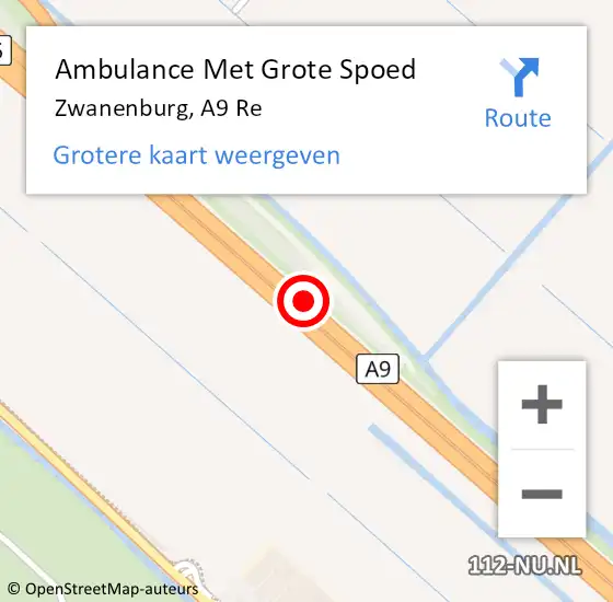 Locatie op kaart van de 112 melding: Ambulance Met Grote Spoed Naar Zwanenburg, A9 Re op 13 mei 2018 12:30