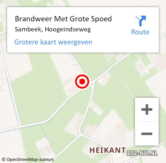 Locatie op kaart van de 112 melding: Brandweer Met Grote Spoed Naar Sambeek, Hoogeindseweg op 13 mei 2018 13:53