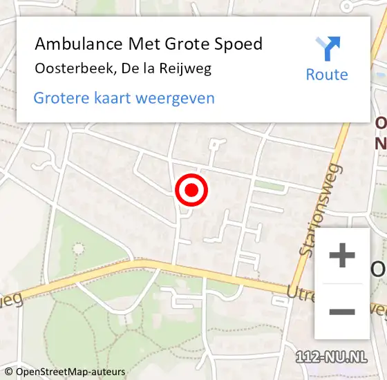 Locatie op kaart van de 112 melding: Ambulance Met Grote Spoed Naar Oosterbeek, De la Reijweg op 13 mei 2018 13:58