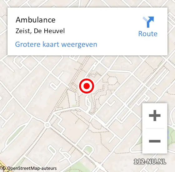 Locatie op kaart van de 112 melding: Ambulance Zeist, De Heuvel op 13 mei 2018 14:21