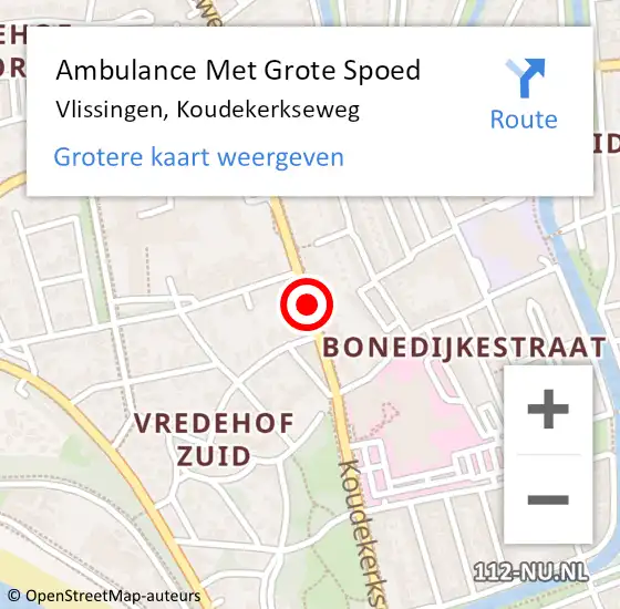 Locatie op kaart van de 112 melding: Ambulance Met Grote Spoed Naar Vlissingen, Koudekerkseweg op 13 mei 2018 14:53