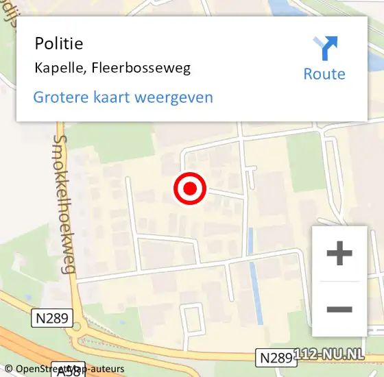 Locatie op kaart van de 112 melding: Politie Kapelle, Fleerbosseweg op 13 mei 2018 15:14