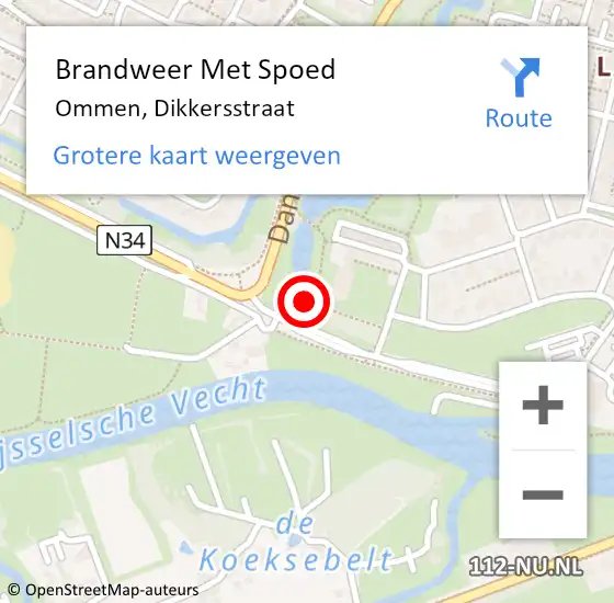 Locatie op kaart van de 112 melding: Brandweer Met Spoed Naar Ommen, Dikkersstraat op 13 mei 2018 15:38