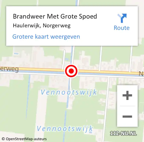 Locatie op kaart van de 112 melding: Brandweer Met Grote Spoed Naar Haulerwijk, Norgerweg op 13 mei 2018 16:23