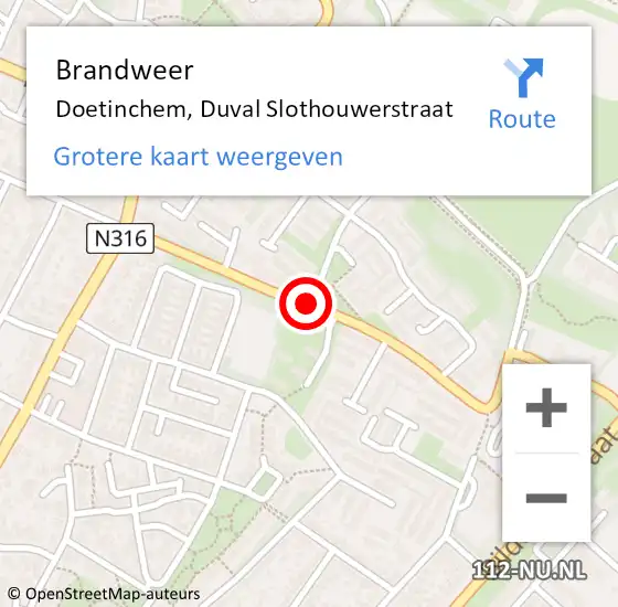 Locatie op kaart van de 112 melding: Brandweer Doetinchem, Duval Slothouwerstraat op 13 mei 2018 17:33
