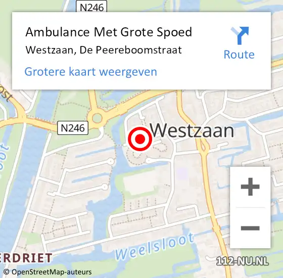 Locatie op kaart van de 112 melding: Ambulance Met Grote Spoed Naar Westzaan, De Peereboomstraat op 13 mei 2018 17:46