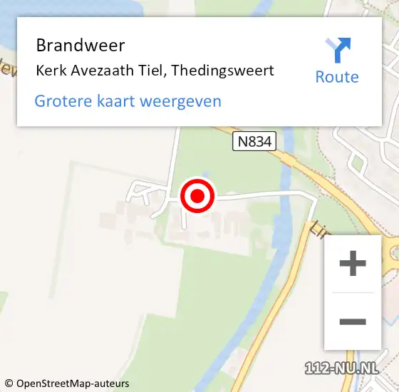 Locatie op kaart van de 112 melding: Brandweer Kerk Avezaath Tiel, Thedingsweert op 13 mei 2018 17:52