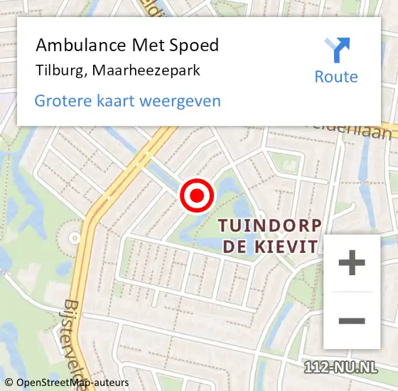 Locatie op kaart van de 112 melding: Ambulance Met Spoed Naar Tilburg, Maarheezepark op 13 mei 2018 17:52