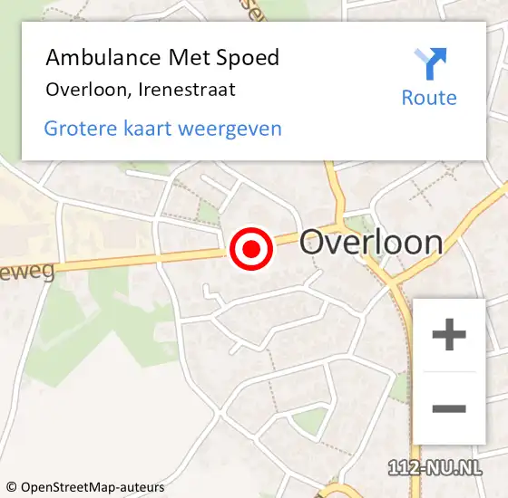 Locatie op kaart van de 112 melding: Ambulance Met Spoed Naar Overloon, Irenestraat op 13 mei 2018 18:17