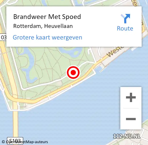 Locatie op kaart van de 112 melding: Brandweer Met Spoed Naar Rotterdam, Heuvellaan op 13 mei 2018 18:28