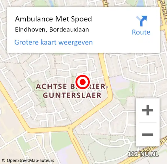 Locatie op kaart van de 112 melding: Ambulance Met Spoed Naar Eindhoven, Bordeauxlaan op 13 mei 2018 19:04