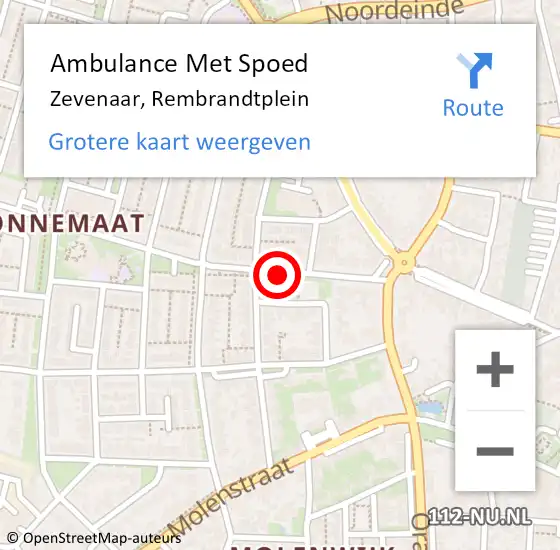 Locatie op kaart van de 112 melding: Ambulance Met Spoed Naar Zevenaar, Rembrandtplein op 19 mei 2018 21:11