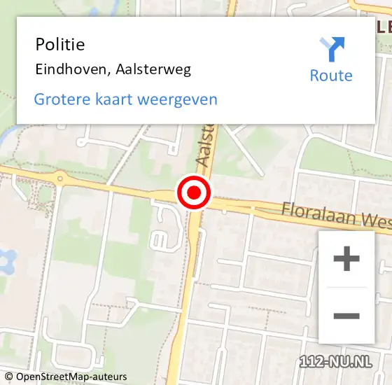 Locatie op kaart van de 112 melding: Politie Eindhoven, Aalsterweg op 19 mei 2018 22:21