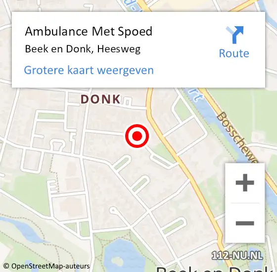 Locatie op kaart van de 112 melding: Ambulance Met Spoed Naar Beek en Donk, Heesweg op 19 mei 2018 22:35