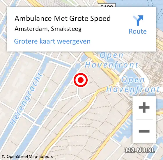 Locatie op kaart van de 112 melding: Ambulance Met Grote Spoed Naar Amsterdam, Smaksteeg op 19 mei 2018 23:36