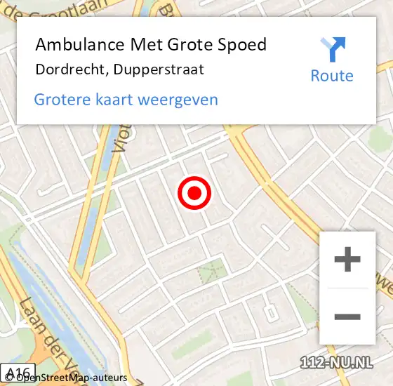 Locatie op kaart van de 112 melding: Ambulance Met Grote Spoed Naar Dordrecht, Dupperstraat op 20 mei 2018 01:32