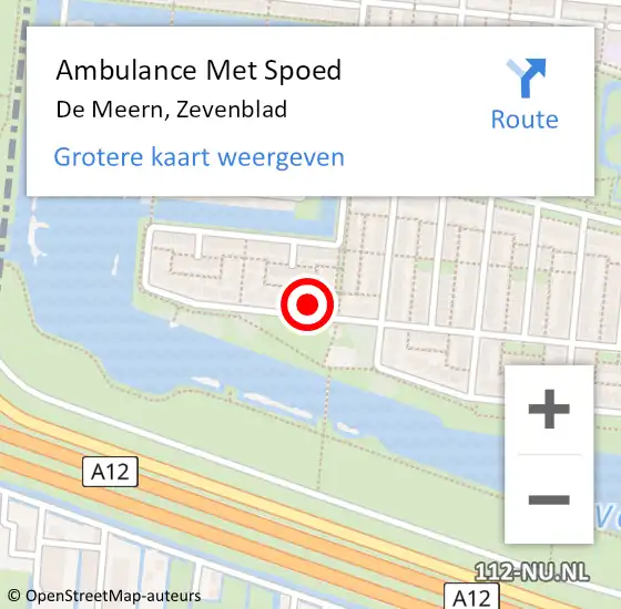 Locatie op kaart van de 112 melding: Ambulance Met Spoed Naar De Meern, Zevenblad op 20 mei 2018 02:20