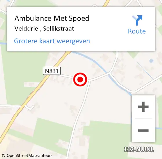 Locatie op kaart van de 112 melding: Ambulance Met Spoed Naar Velddriel, Sellikstraat op 20 mei 2018 02:26