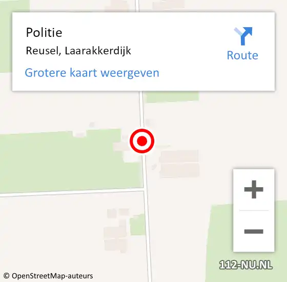 Locatie op kaart van de 112 melding: Politie Reusel, Laarakkerdijk op 20 mei 2018 05:04