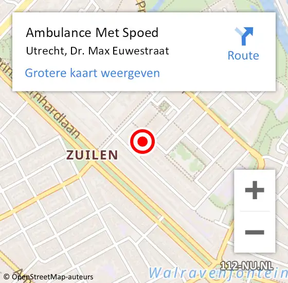 Locatie op kaart van de 112 melding: Ambulance Met Spoed Naar Utrecht, Dr. Max Euwestraat op 20 mei 2018 05:29