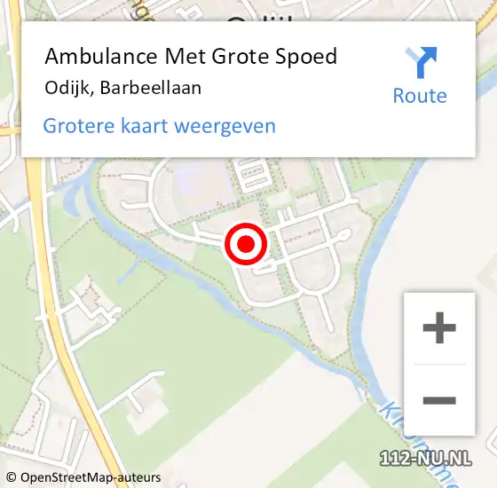 Locatie op kaart van de 112 melding: Ambulance Met Grote Spoed Naar Odijk, Barbeellaan op 20 mei 2018 07:11