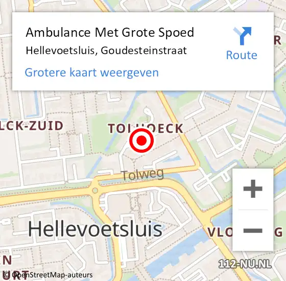 Locatie op kaart van de 112 melding: Ambulance Met Grote Spoed Naar Hellevoetsluis, Goudesteinstraat op 20 mei 2018 09:06