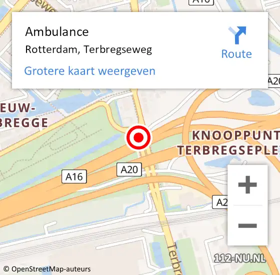 Locatie op kaart van de 112 melding: Ambulance Rotterdam, Terbregseweg op 20 mei 2018 09:38