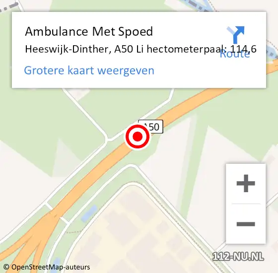 Locatie op kaart van de 112 melding: Ambulance Met Spoed Naar Heeswijk-Dinther, A50 Li hectometerpaal: 114,6 op 20 mei 2018 10:51